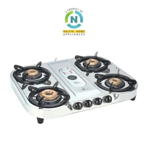 Naitik Gas Stove 4 Burner Stainless Steel Body MC415 Light Gulla | Stainless Steel 4 Br Gas Stove | Manual Ignition