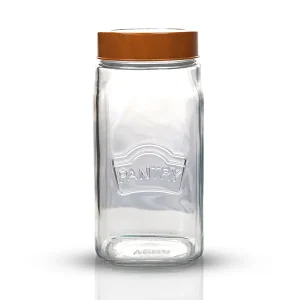 Yera Pantry Wood Jar 1000Ml – Stylish Glass Storage Jar With Air-Tight Lid (Wooden Colour) for Kitchen & Home