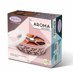 Asian Aroma Spice Box With 7 Container & 1 Masala Spoon ( Plastic Masala Box )