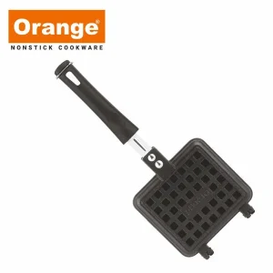 Orange Aluminium Die-Cast Non-Stick Waffle Maker Gas Stove Compatible Black