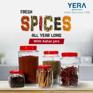Yera Glass Aahar Round Jar with Red Colour Airtight Plastic Lid ( Available sizes JR150, JR250, JR500, JR750, JR-1, JR-1.5, JR-2, JR-3, JR-4, JR-5)